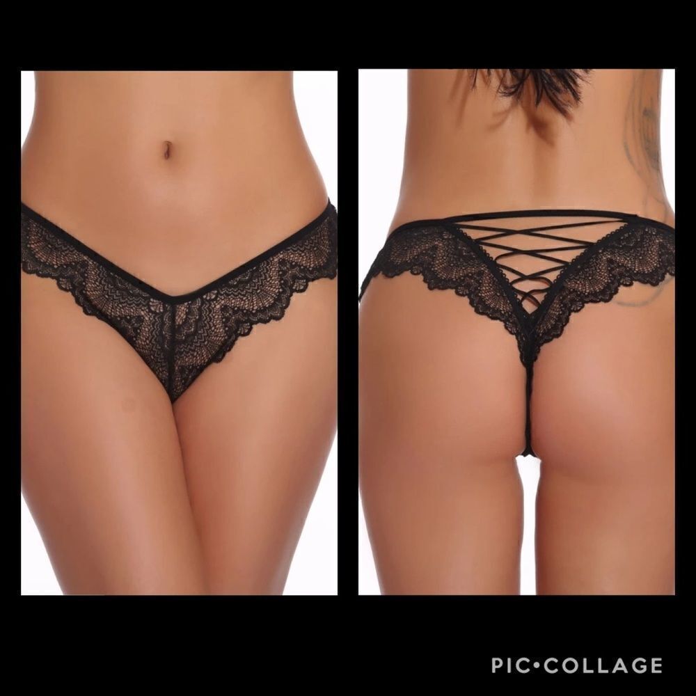 Black Floral Lace Strappy Ladderback Hipster Panty